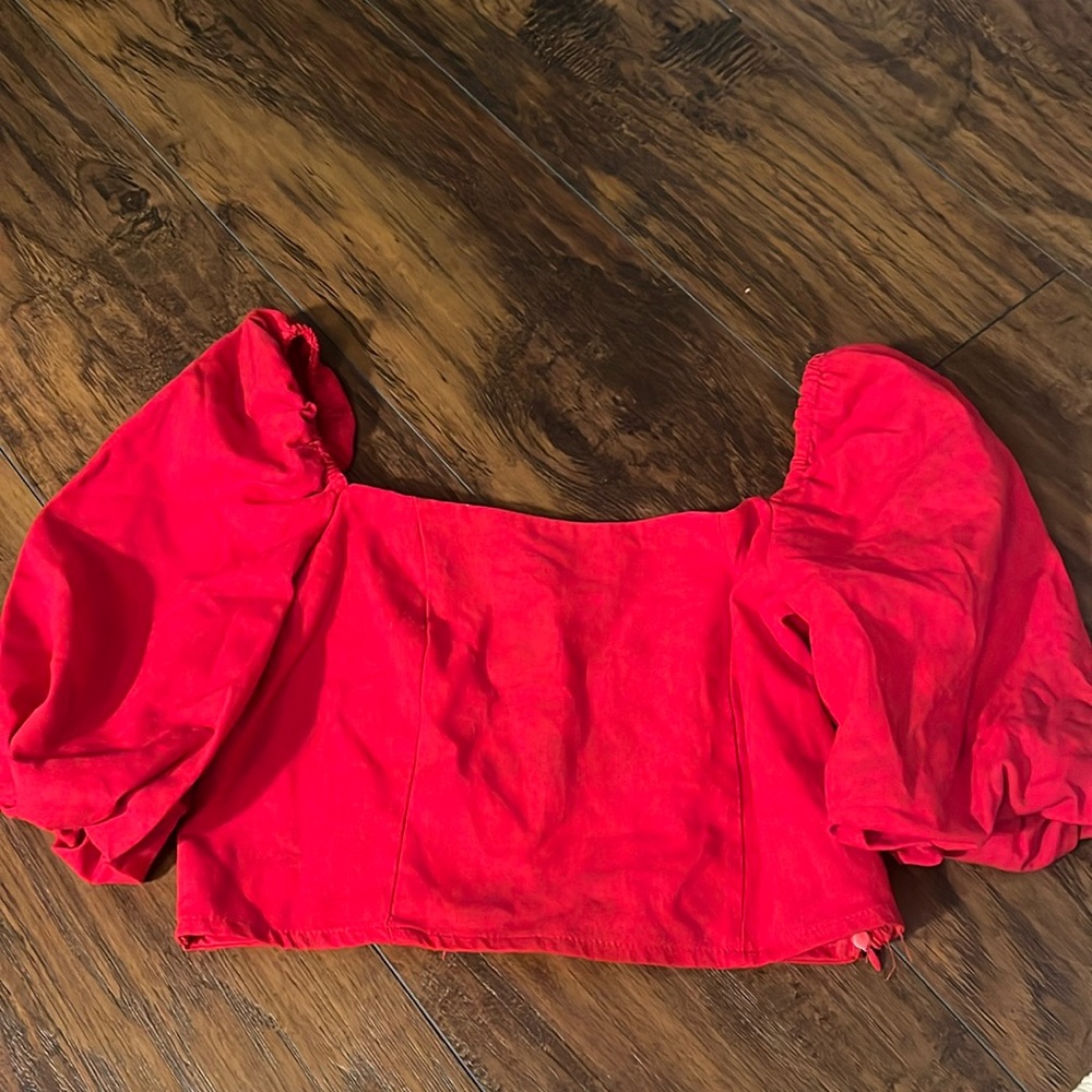 miami red puff sleeve crop top